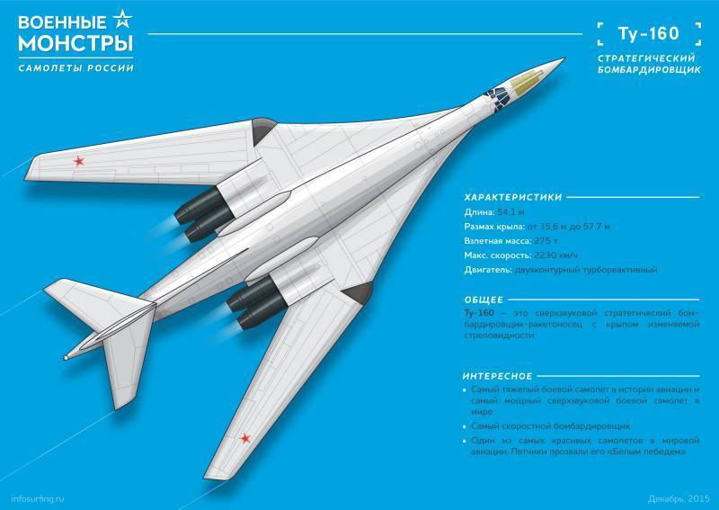 Сверхзвуковой бомбардировщик Ту-160 «Белый лебедь». Инфографика