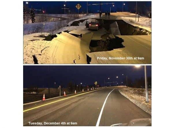 Дорожные службы Аляски всего за 4 дня восстановили разрушенную землетрясением дорогу