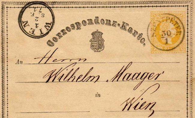 Этот день в истории: 1869 год — выпущена первая почтовая открытка с маркой
