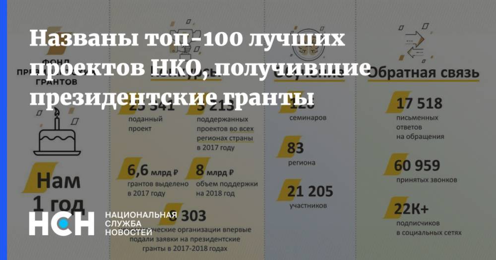 Названы топ-100 лучших проектов НКО, получившие президентские гранты