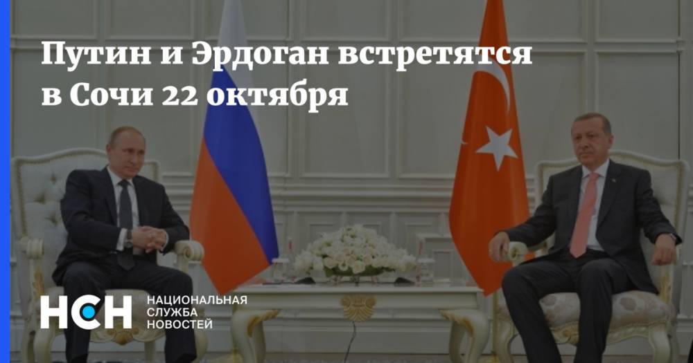 Владимир Путин - Дмитрий Песков - Путин и Эрдоган встретятся в Сочи 22 октября - nsn.fm - Россия - Сирия - Сочи - Турция