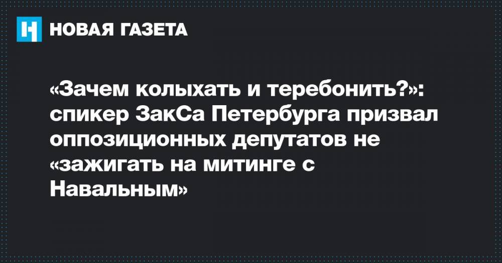 «Зачем колыхать и теребонить?»: спикер ЗакСа Петербурга призвал оппозиционных депутатов не «зажигать на митинге с Навальным»