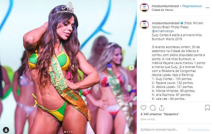 Бразильская модель стала обладательницей самых красивых ягодиц в мире