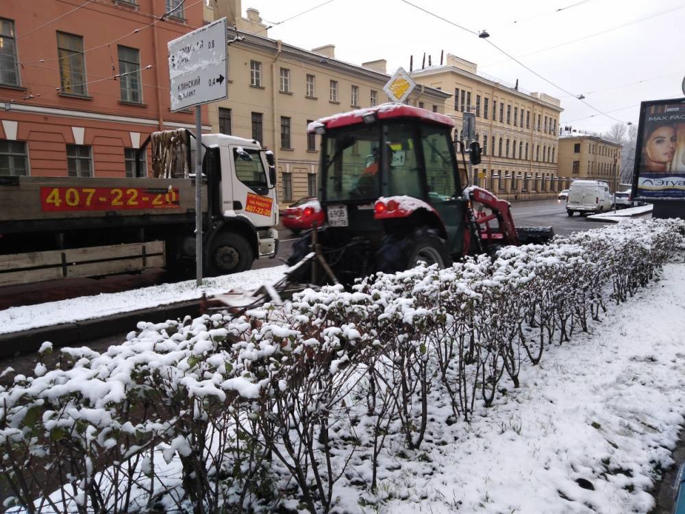 В Петербурге активно чистят первый снег