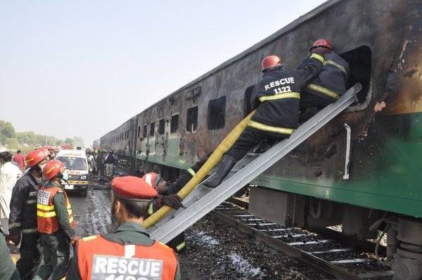 Железнодорожная катастрофа в Пакистане: взрыв, пламя, десятки жертв — видео