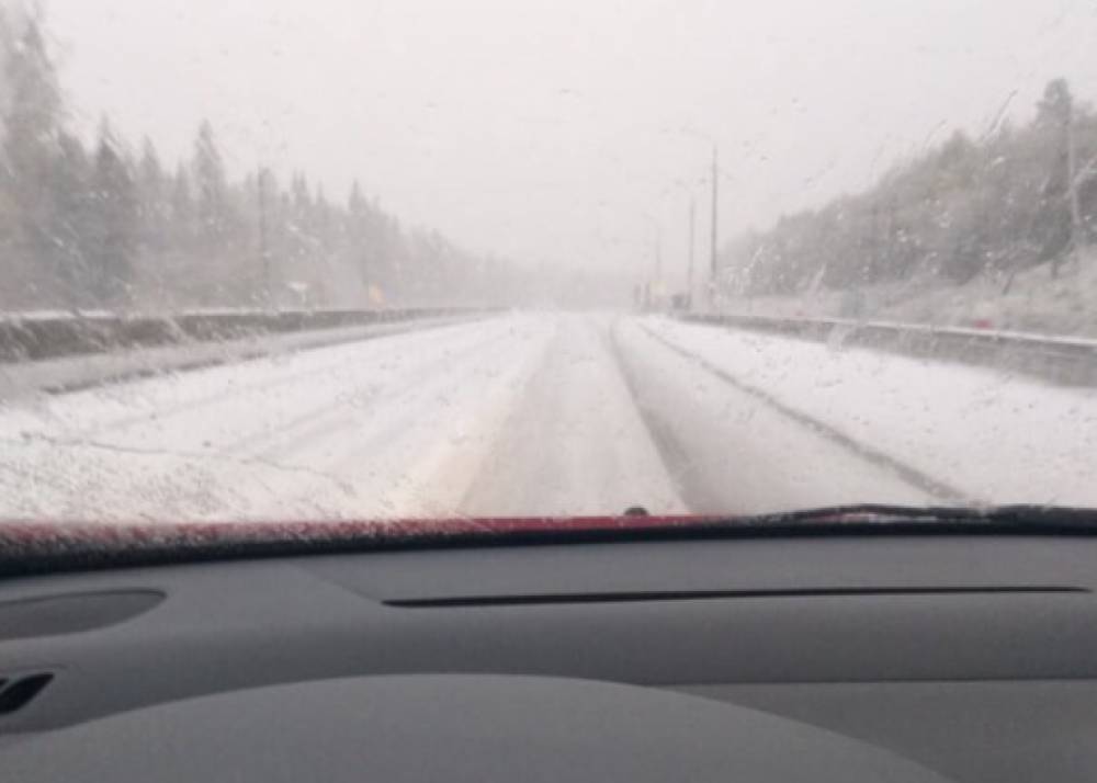 Снег засыпал дороги в 100 километрах от Петербурга