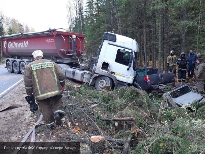 Три человека погибли в ДТП из-за грузовика, который влетел в пикап в Ленобласти