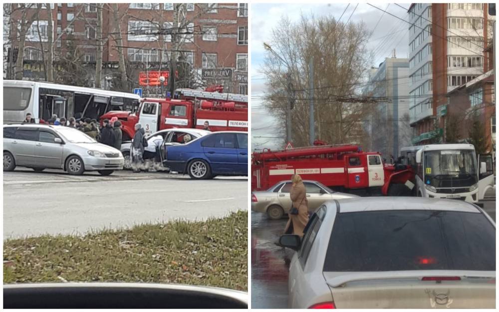 В Томске пожарная машина протаранила маршрутный автобус