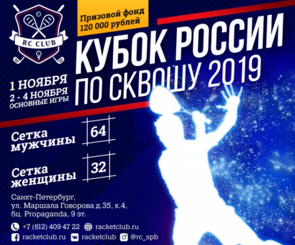 В ноябрьские праздники в Петербурге пройдет Кубок России по сквошу