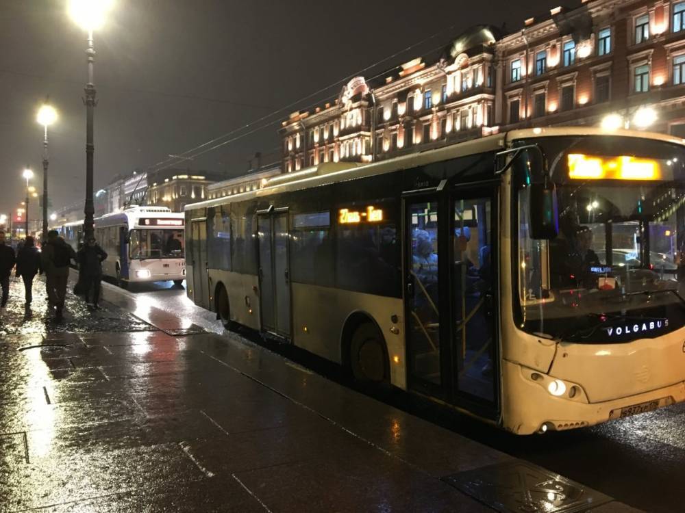На Невском у Купцов Елисеевых встали автобусы и троллейбусы