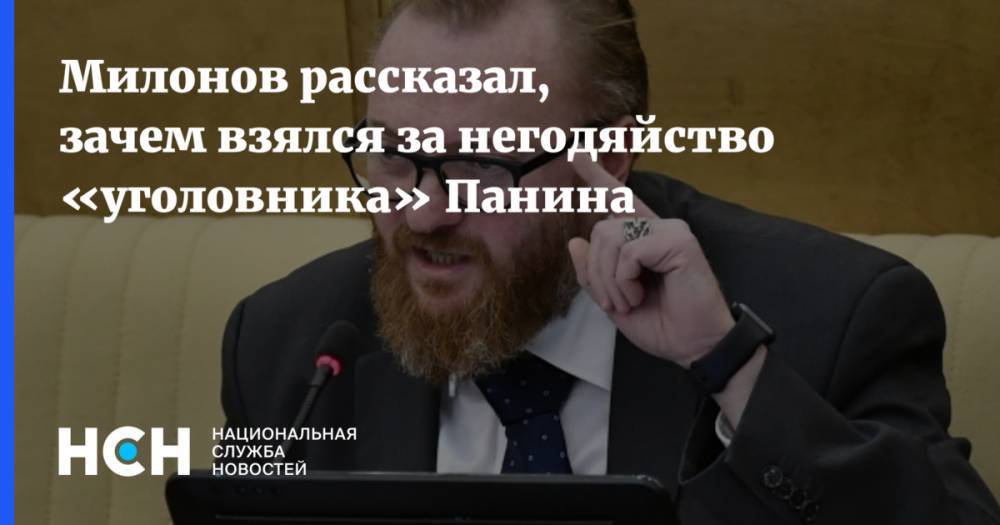 Милонов рассказал, зачем взялся за негодяйство «уголовника» Панина