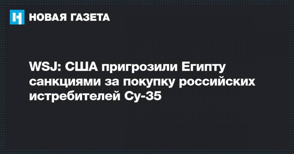 WSJ: США пригрозили Египту санкциями за покупку российских истребителей Су-35