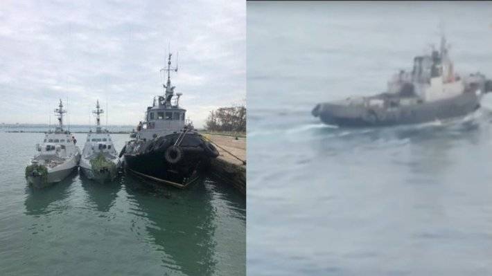 Буксировка задержанных в Черном море кораблей ВМС Украины началась в Керчи