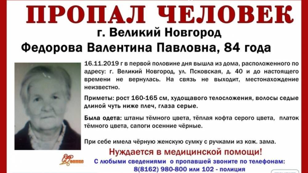 В Великом Новгороде пропала 84-летняя женщина