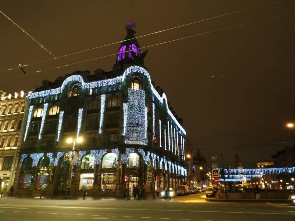 Думская башня и «Дом книги» озарили праздничными огнями центр Петербурга