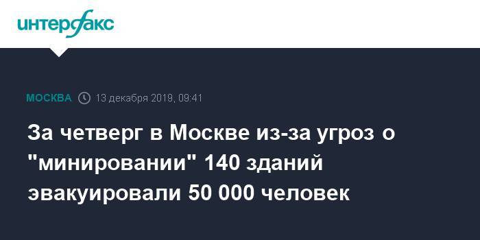 За четверг в Москве из-за угроз о "минировании" 140 зданий эвакуировали 50 000 человек