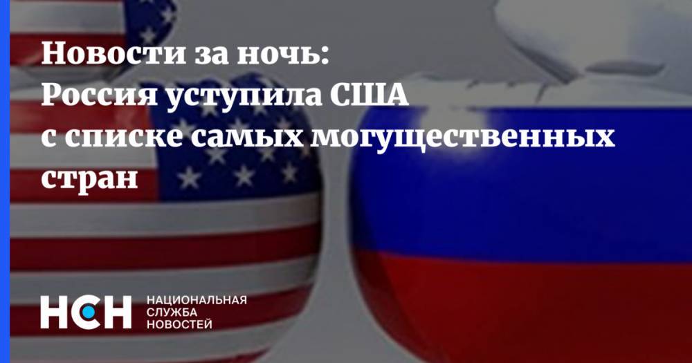 Новости за ночь: Россия уступила США с списке самых могущественных стран
