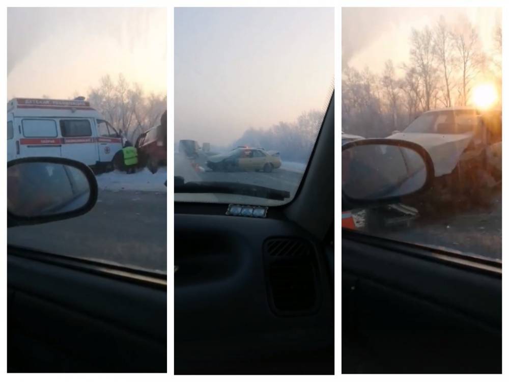 ДТП с участием автомобиля скорой помощи на кузбасской трассе попало на видео