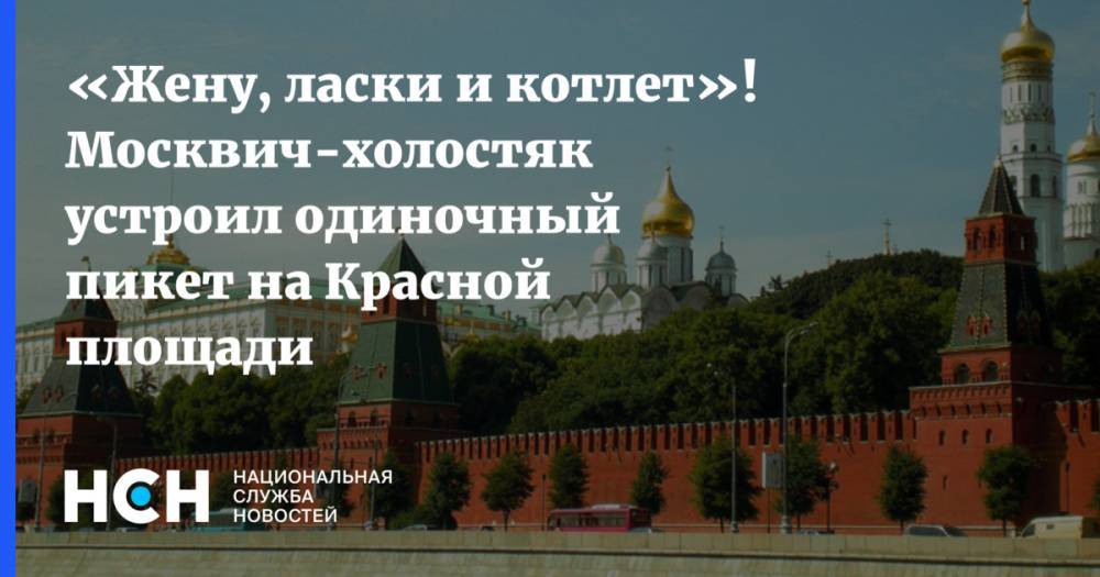 «Жену, ласки и котлет»! Москвич-холостяк устроил одиночный пикет на Красной площади