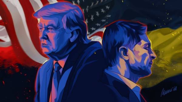 Нарисованные в карикатурном стиле Трамп и Зеленский «подрались» на Красной площади