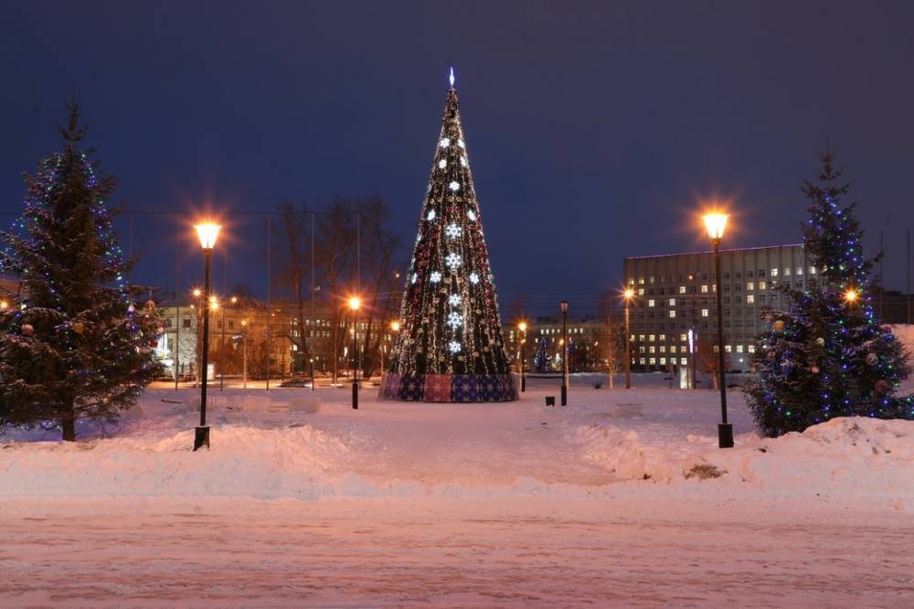 Стало известно сколько на главной елке Архангельска золотых и красных шаров