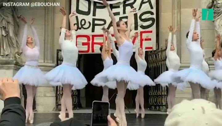 "Лебединое озеро" в Париже: балерины станцевали в знак протеста против пенсионной реформы