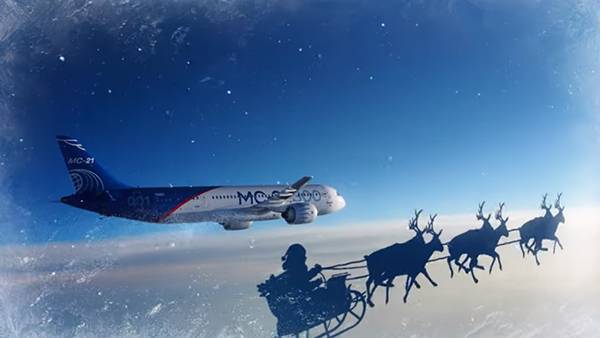 "Иркут" опубликовал видео с МС-21 и оленями Санта-Клауса