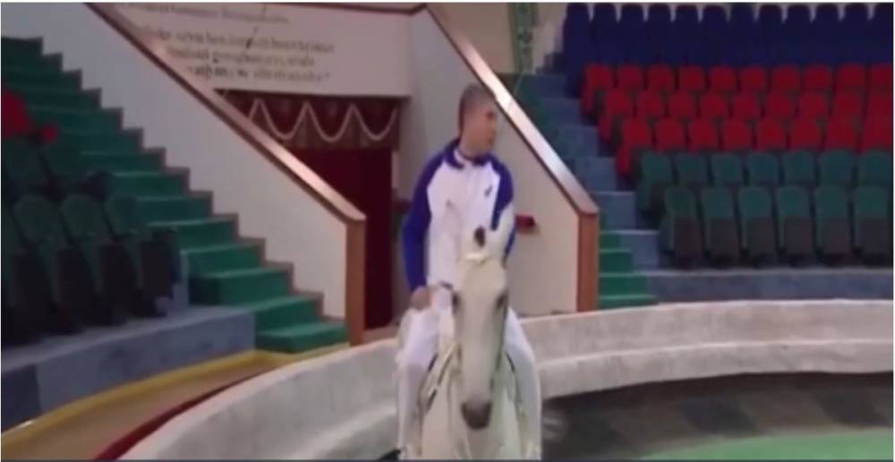 Президент Туркмении прокатился на лошади по цирковой арене