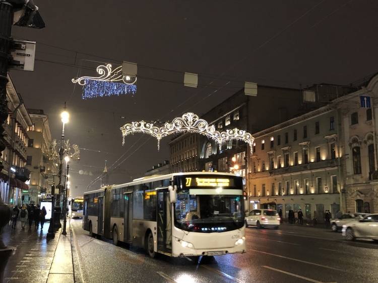 Водитель автобуса в Петербурге радовал пассажиров новогодним нарядом