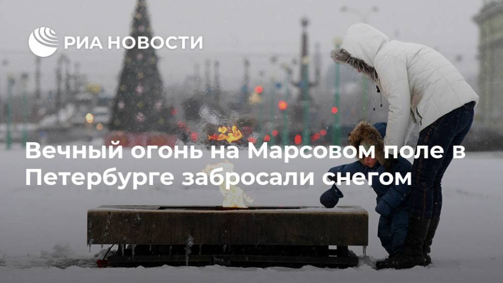 Вечный огонь на Марсовом поле в Петербурге забросали снегом