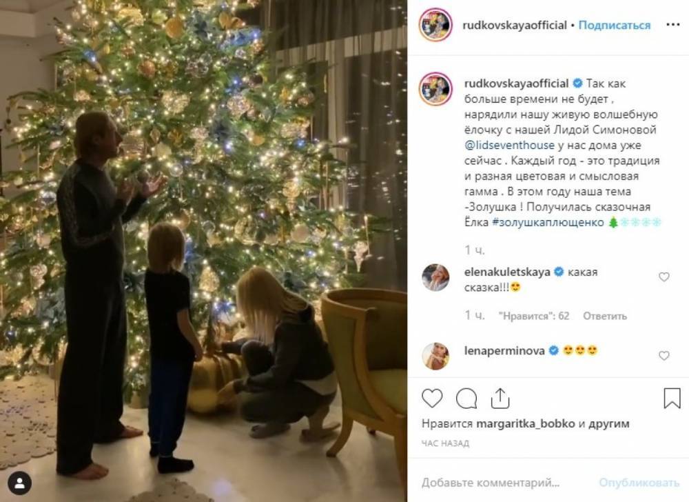 Рудковская и Плющенко показали роскошную сказочную новогоднюю елку у себя дома