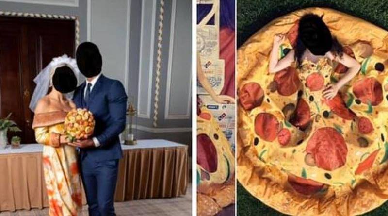 В соцсетях раскритиковали невесту, которая на свадьбу надела платье, выглядящее как пицца