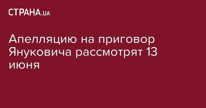 Апелляцию на приговор Януковича рассмотрят 13 июня