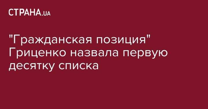 "Гражданская позиция" Гриценко назвала первую десятку списка