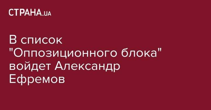 В список "Оппозиционного блока" войдет Александр Ефремов