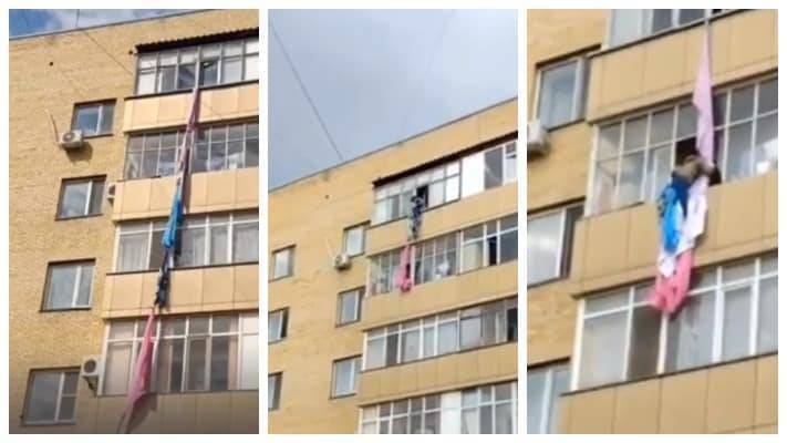 Девочка спустилась к подруге по простыням с балкона последнего этажа в Нур-Султане (видео)