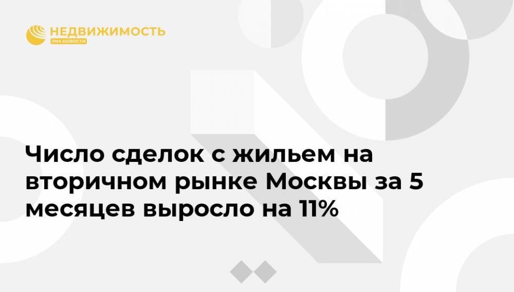 Число сделок с жильем на вторичном рынке Москвы за 5 месяцев выросло на 11%