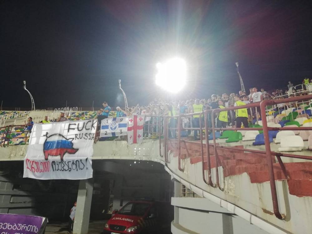 Болельщики батумского «Динамо» изобразили свинью в цветах российского флага (фото)