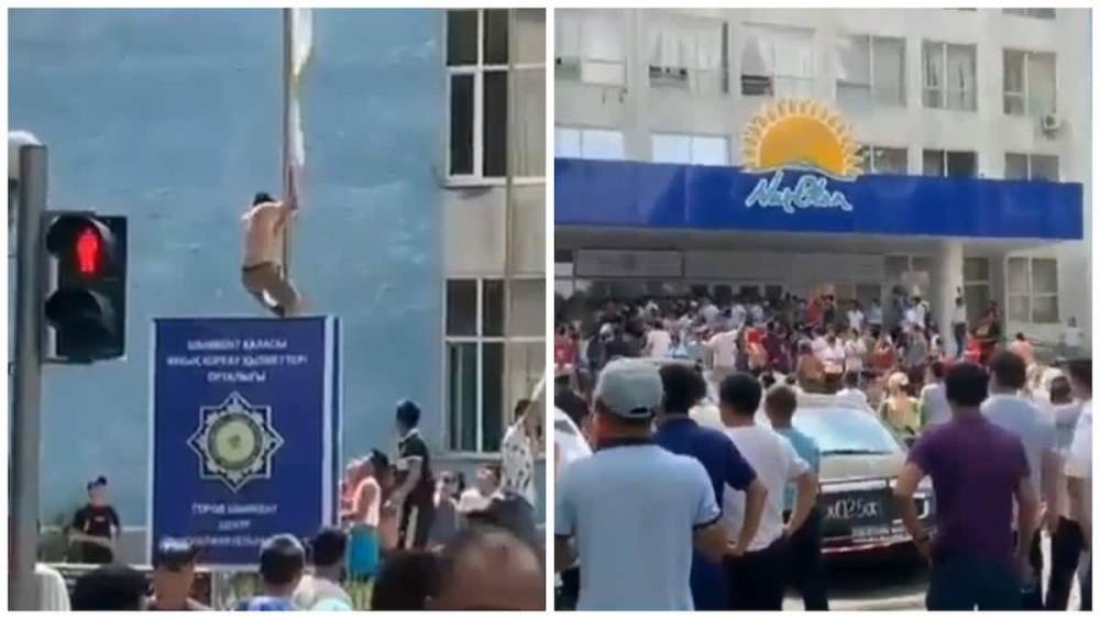 Митингующие жители Арыси пытались сорвать флаг партии Nur Otan (видео)