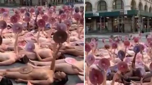 Видео: обнаженные модели легли на площадь в Нью-Йорке в защиту сосков