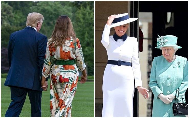 Мелания Трамп впечатлила королеву платьем с достопримечательностями Лондона