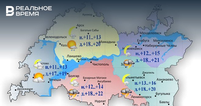 В Татарстане ожидаются дожди, грозы, град и до +22°С