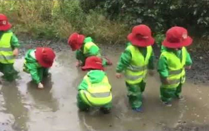Какой ужас! Малыши из канадского детского сада развлекаются в грязной луже - видео