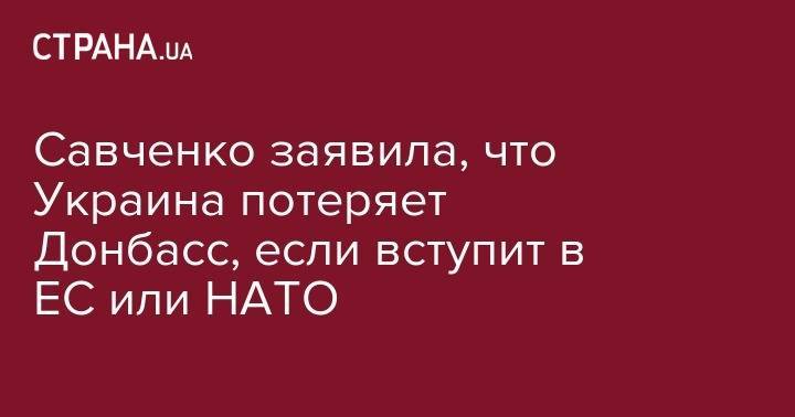 Савченко заявила, что Украина потеряет Донбасс, если вступит в ЕС или НАТО