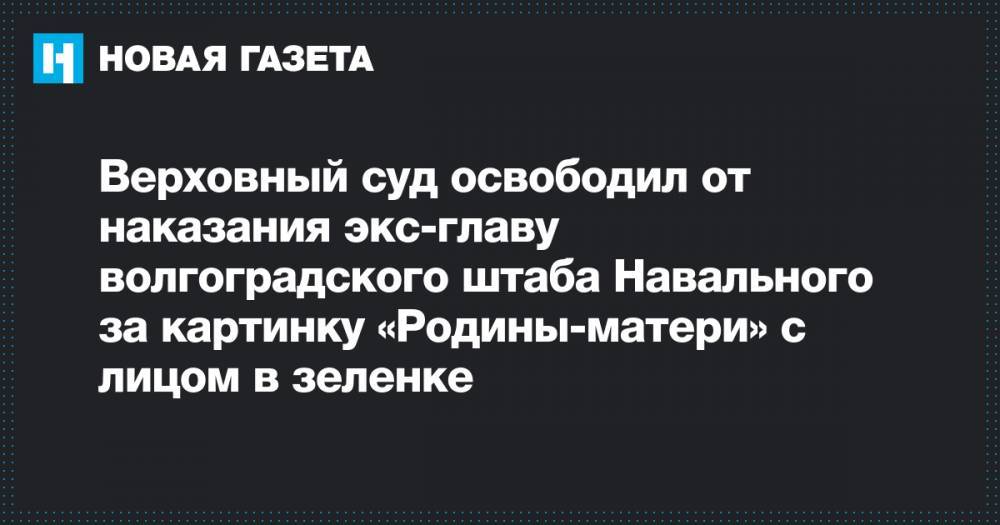 Верховный суд освободил от наказания экс-главу волгоградского штаба Навального за картинку «Родины-матери» с лицом в зеленке