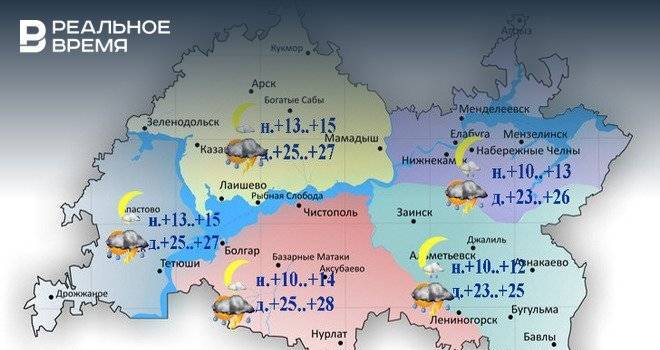 Сегодня в Татарстане ожидаются дождь, гроза и до плюс 28