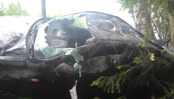 В Пермском крае автомобиль выбросило с трассы после тарана. Видео