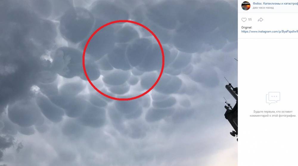 Петербуржцы публикуют в Сети фото редких вымеобразных облаков