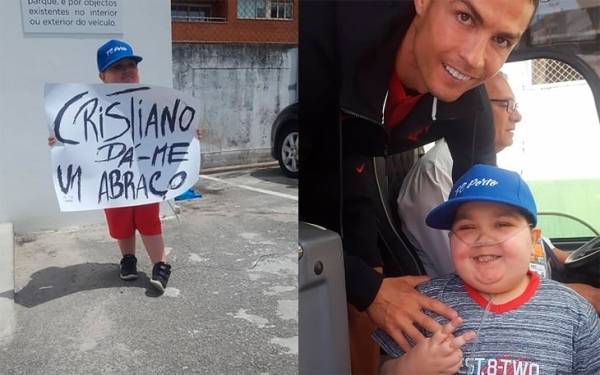Роналду остановил автобус сборной Португалии ради 11-летнего мальчика. Он стоял с плакатом «Криштиану, обними меня»