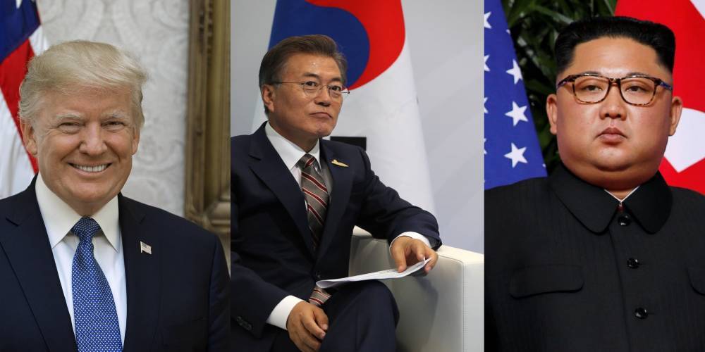Дональд Трамп, Мун Чжэ Ин и Ким Чен Ын проводят первую в истории трехстороннюю встречу